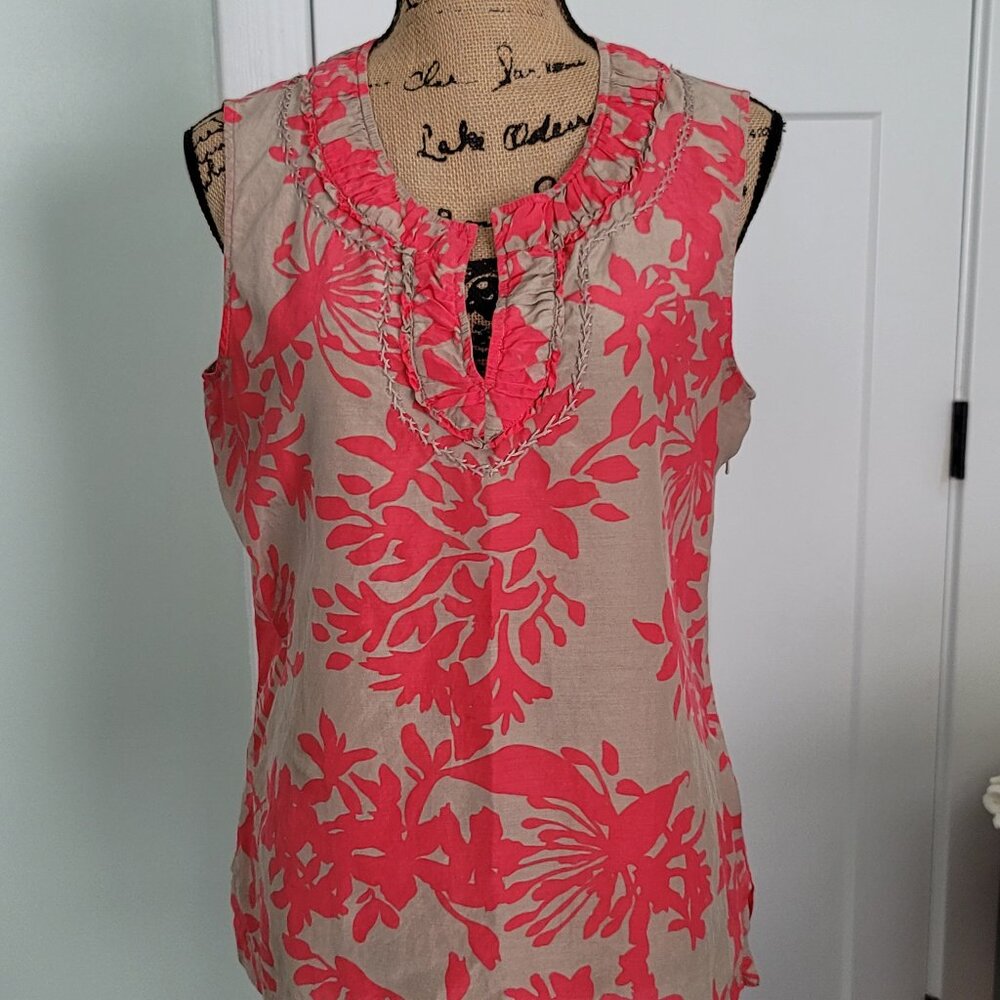 Eddie Bauer Sleeveless Hawaiian type Blouse Large, Nice Condition